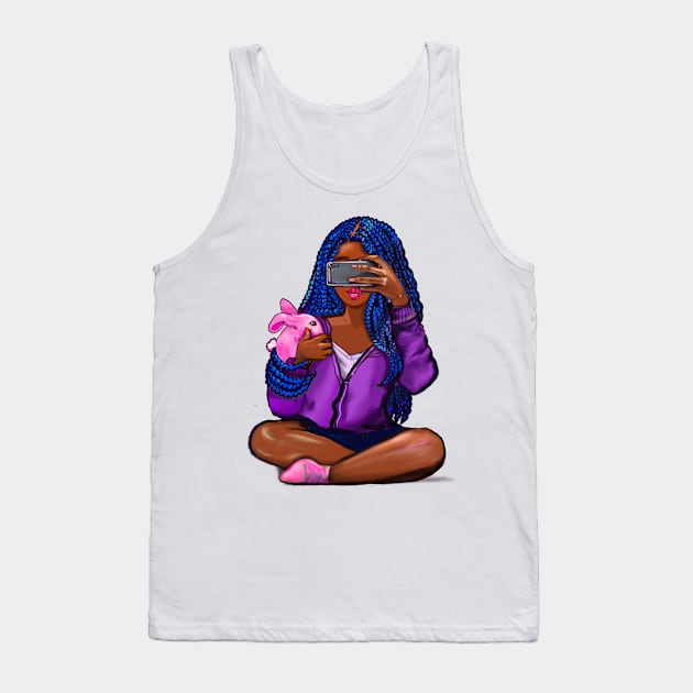 Cool edgy girl with natural afro hair in pink braids and camera phone black girl Magic. “African American woman”,teenager, African American teen Tank Top by Artonmytee